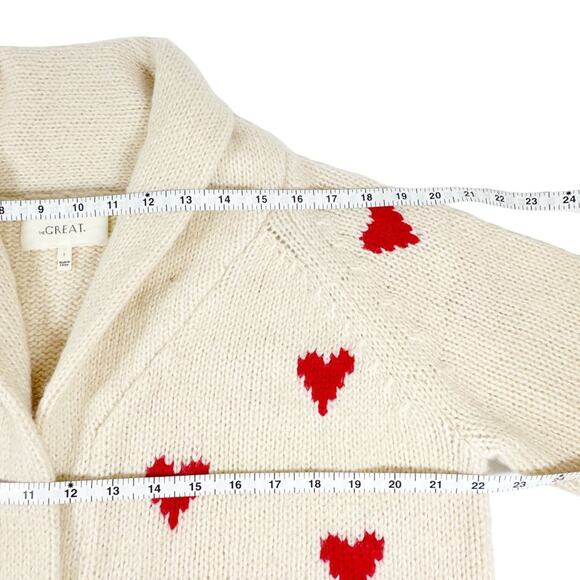 The GREAT. The Heart Lodge Cardigan. Cream & Holly Hearts Size 1|S - Picture 9 of 10